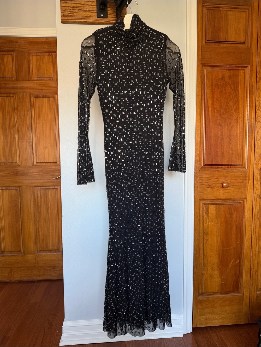 Self-Portrait Black Square Rhinestone Mesh Midi Dress - Picture 8 of 12